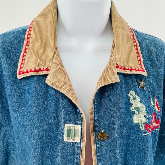 Teddi Vintage Blue Denim Embroidered Lakefront Up North Rustic Button Jacket M - Picture 4 of 11
